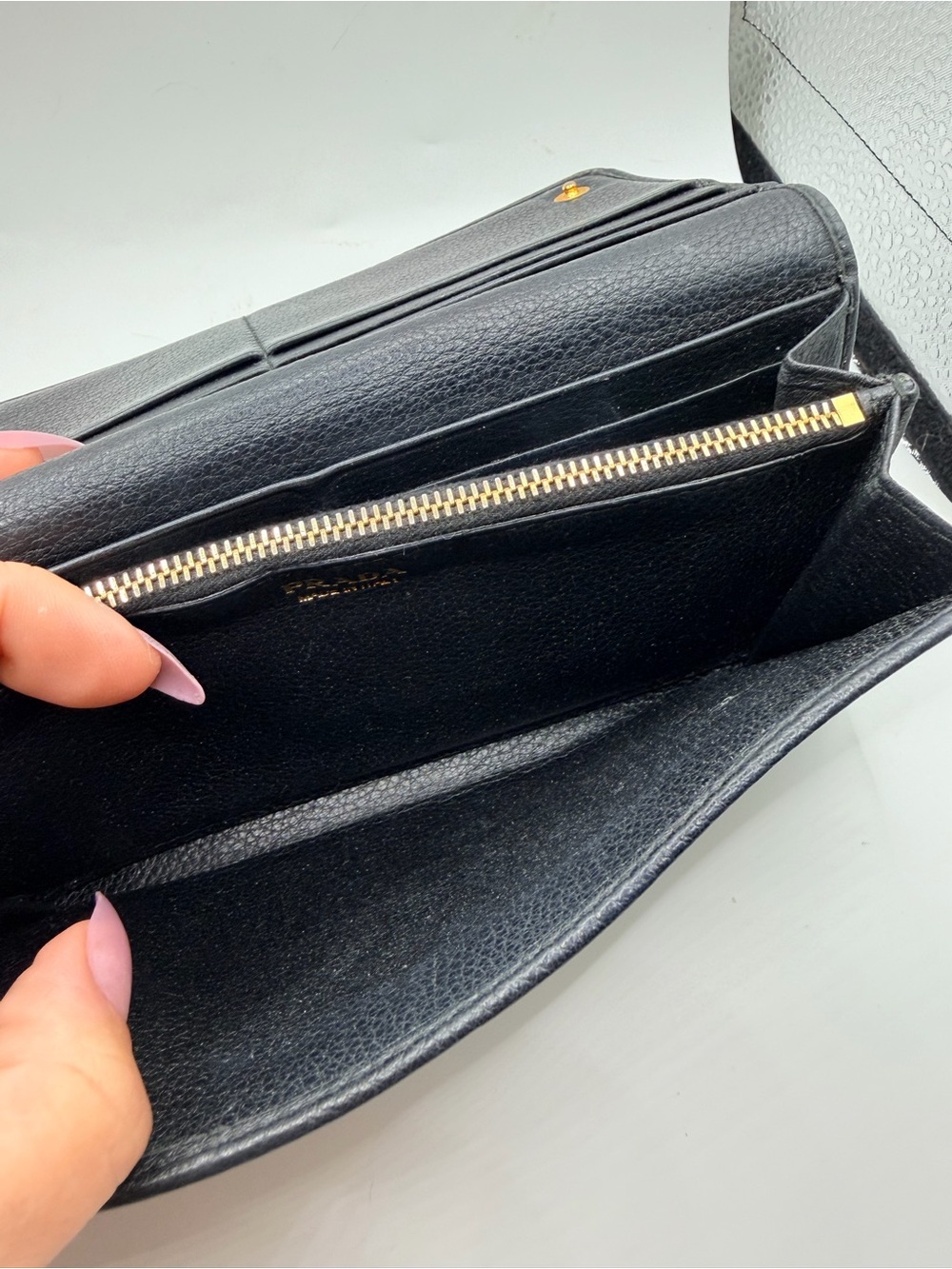 AUTHENTIC Prada Navy Blue Long Wallet with Gold Logo - Picture 6 of 13